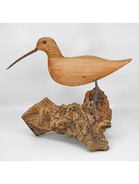 Vintage Hand Carved Wood Bird Shorebird Curlew Sculpture Decoy Driftwood FolkArt
